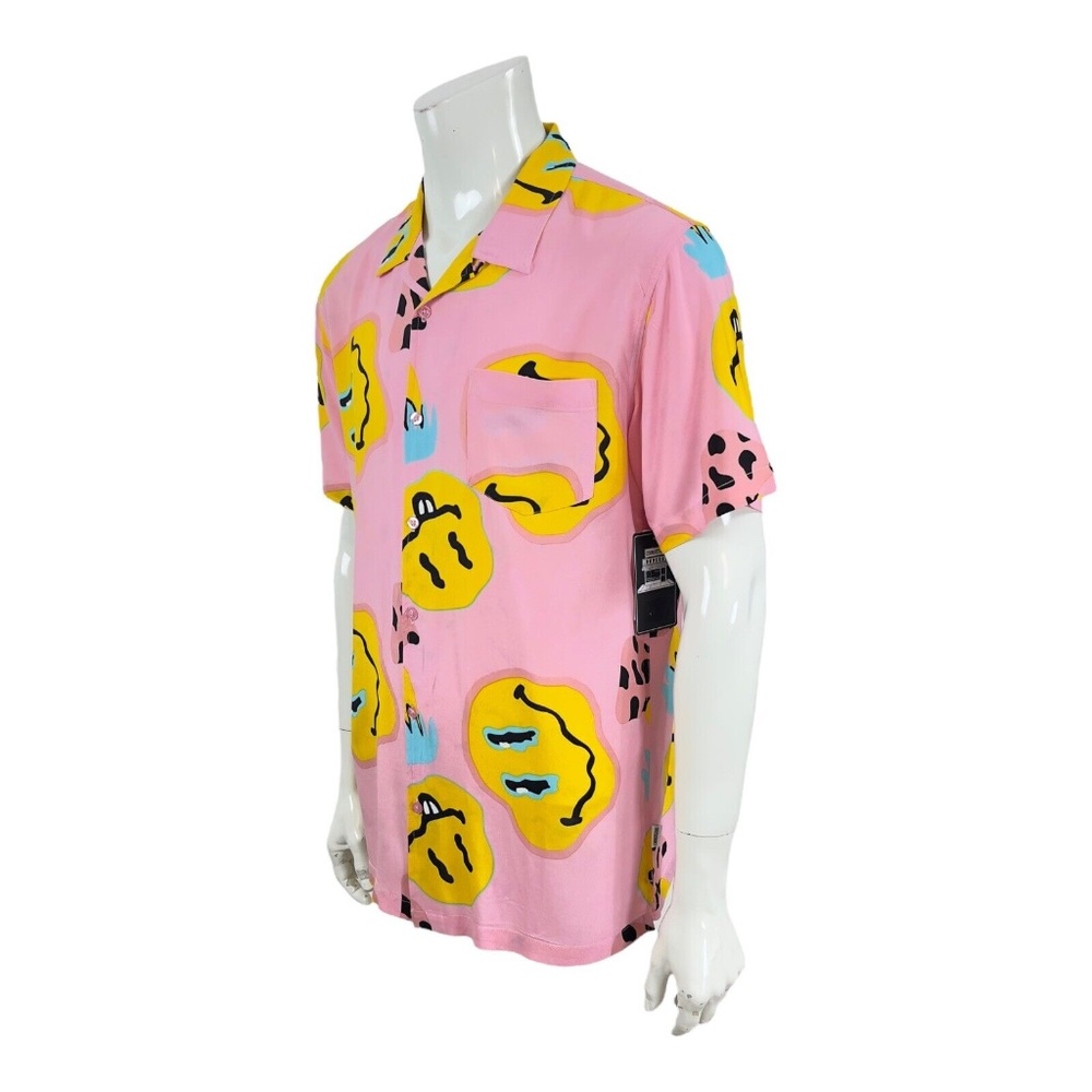 Cornerstore Bodega Pink Stoned Happy Face Mushroom Camp Shirt Mens L New $79.00